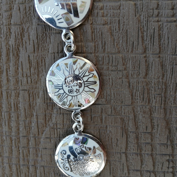 🌱 Native Bracelet-Mayan Symbols Abalone Inlay MEXICO Silver-Vintage - Picture 11 of 17